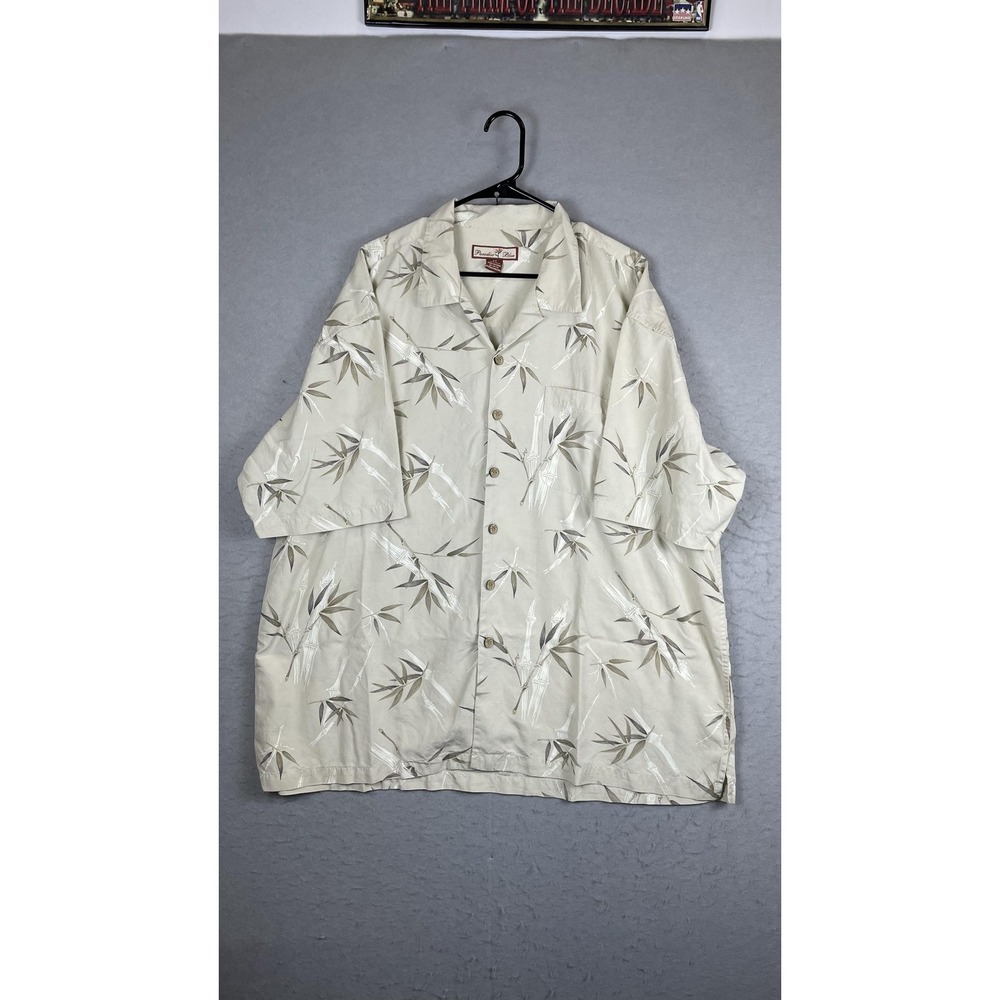 Paradise‎ Blue Shirt Mens 2XL Silk Hawaiian Short Sleeve Button Front Bamboo
